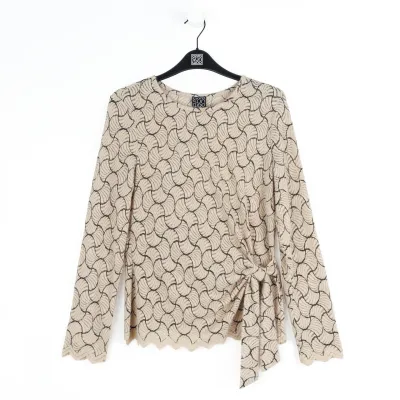 Fan Shell Crochet Knit -Side Tie Waist Sweater Top
