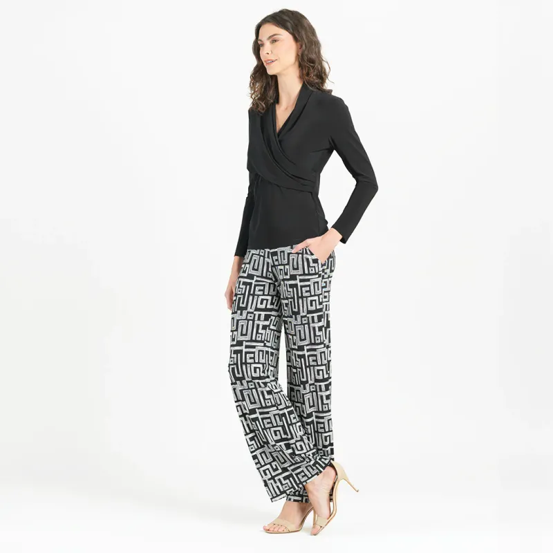 Black V-Neck Draped Pleat Top