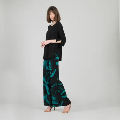 Teal/Black Floral Eclipse Palazzo Pant