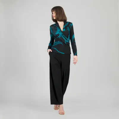Floral Eclipse V-Neck Draped Pleat Top