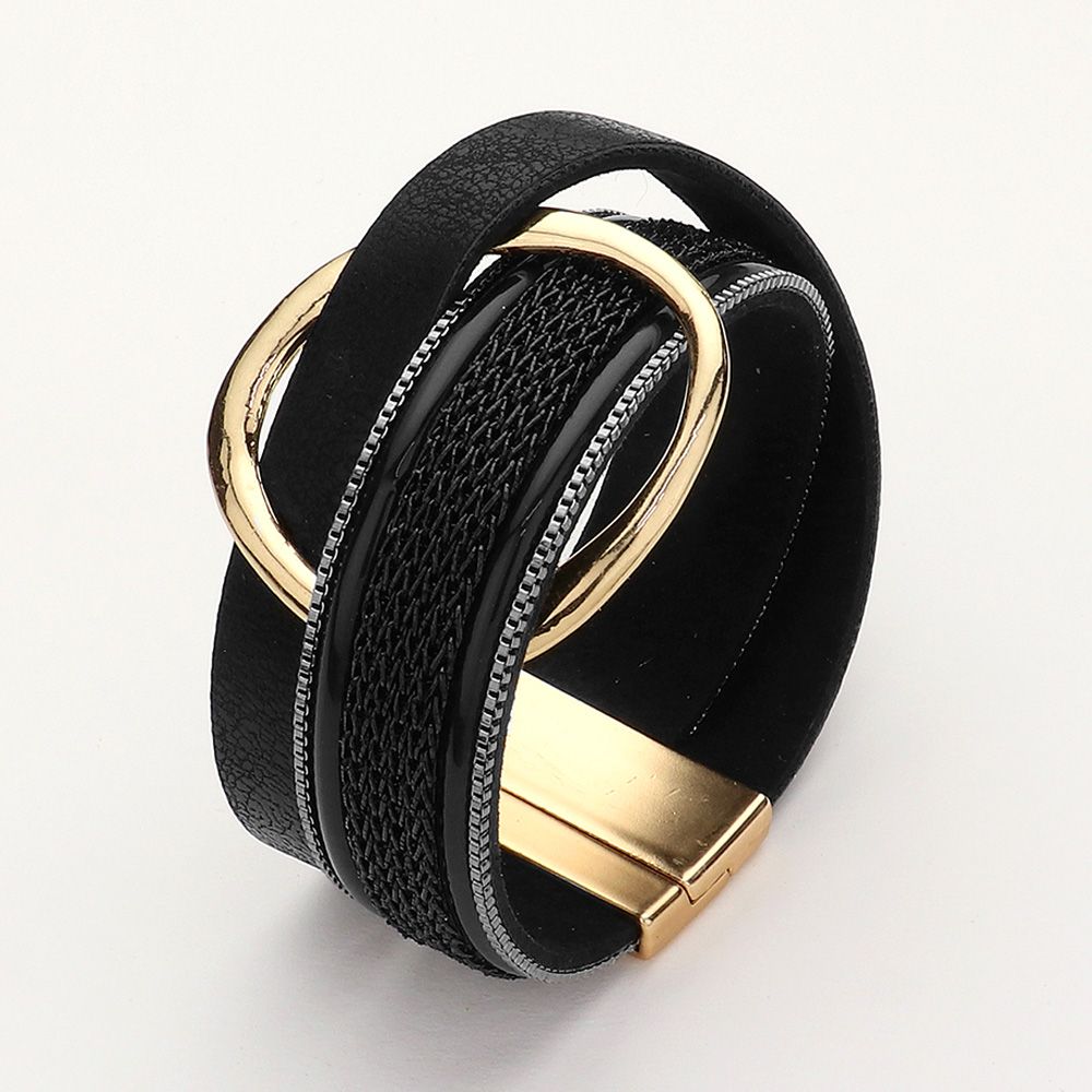 Leather Chain Wrap Open Metal  Magnetic Bracelet