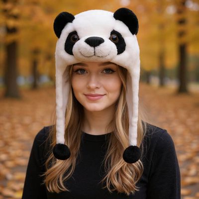Plush Panda Ear Flaps Winter Hat