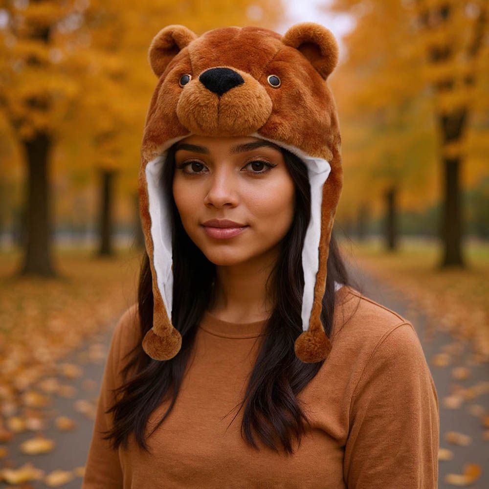 Plush Bear Ear Flaps Winter Hat