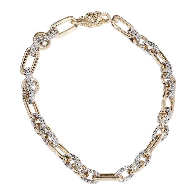 14K Gold Plated Two Tone Textured Chain Magnetic Necklace