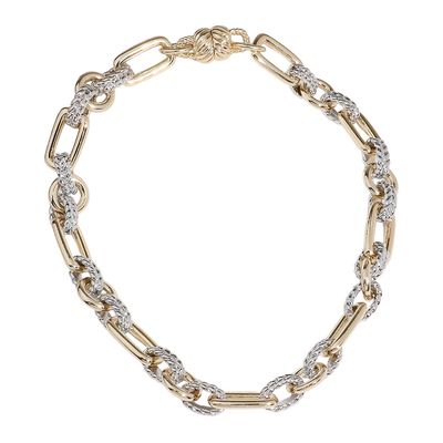 14K Gold Plated Two Tone Textured Chain Magnetic Necklace