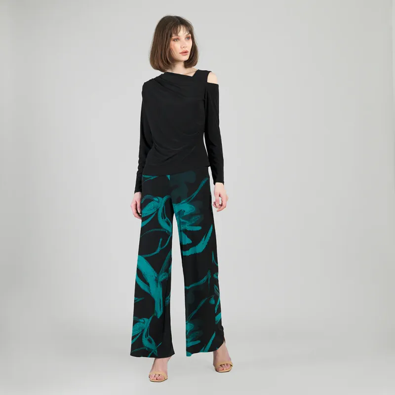 Black Angular Drape Neck Open Shoulder Top