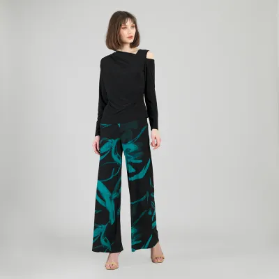 Black Angular Drape Neck Open Shoulder Top