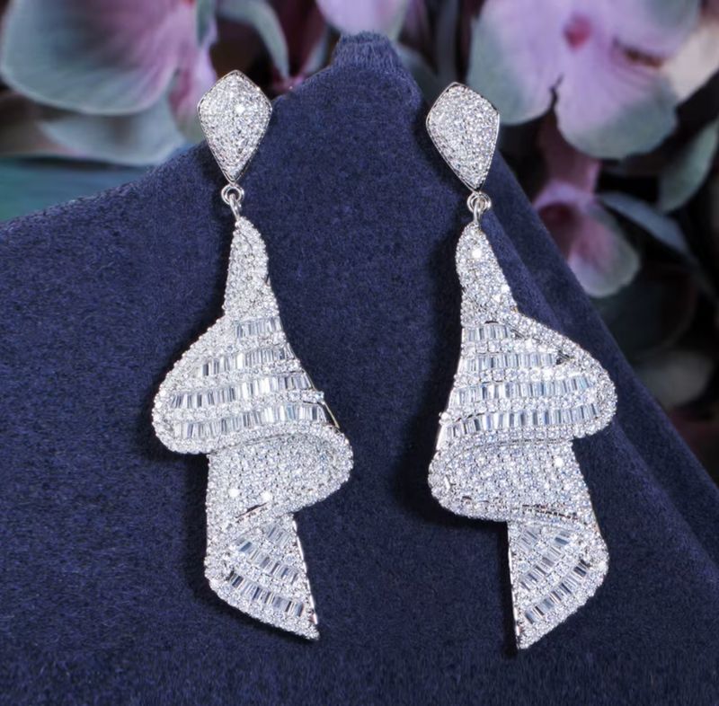 Micro Pave Baguettes Fold Formal CZ Earrings