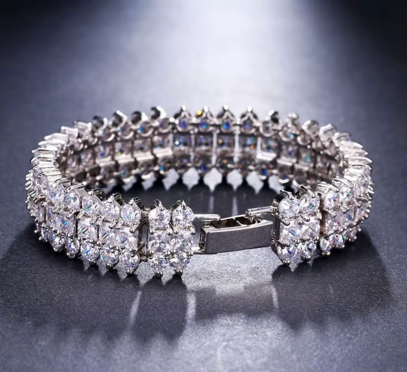 AAA Cubic Zirconia Center Baguette/Round Full Formal Bracelet