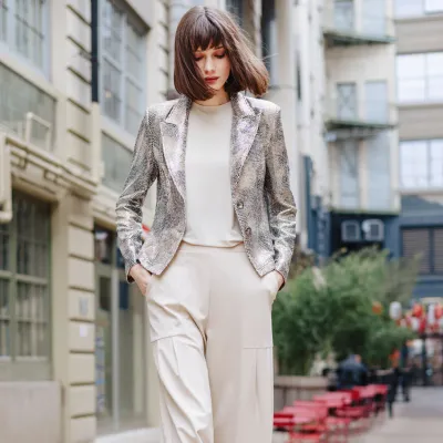 Champagne Sequin Knit - Modern Button Blazer