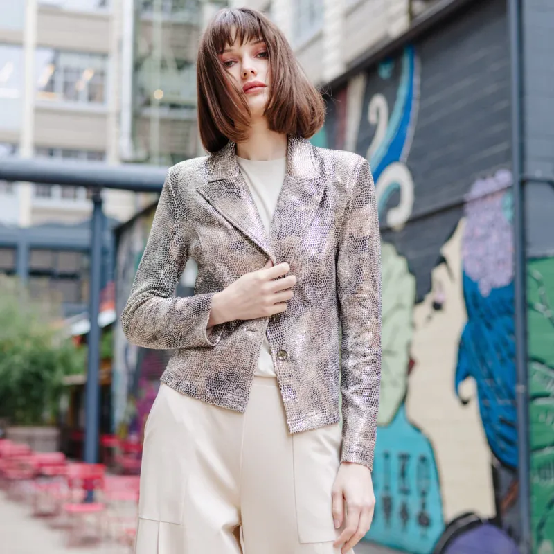 Champagne Sequin Knit - Modern Button Blazer