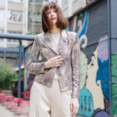 Champagne Sequin Knit - Modern Button Blazer