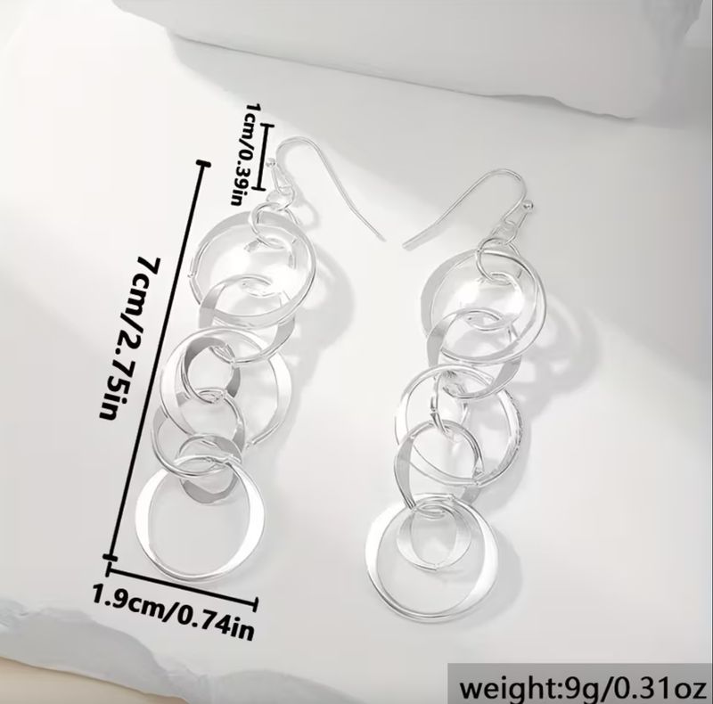 Silver Multi Open Ring Dangle Earring