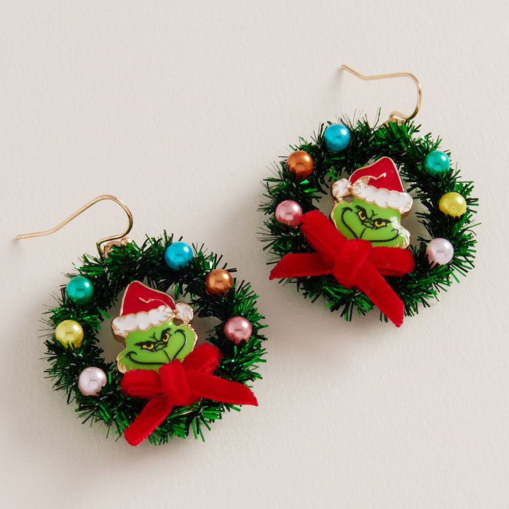 Grinch Wreath Dangle Earrings