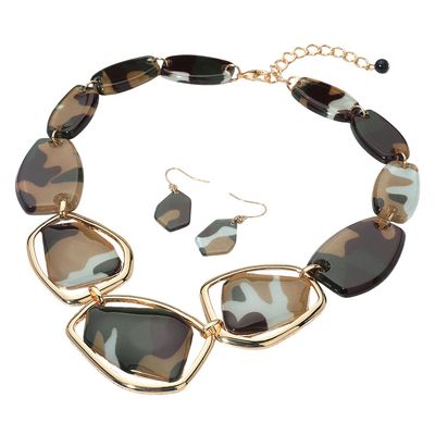 Camo Celluloid Acetate Plate Link Statement Necklace