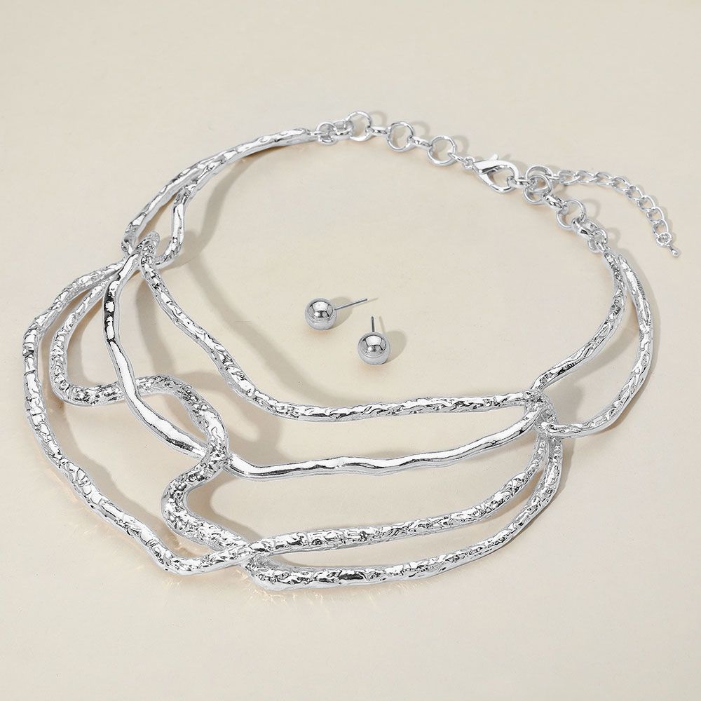 Abstract Hammered Metal Layered Statement Necklace