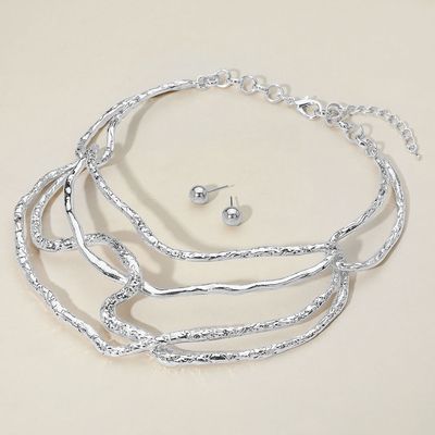 Abstract Hammered Metal Layered Statement Necklace