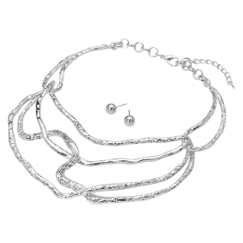 Abstract Hammered Metal Layered Statement Necklace