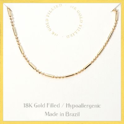 18K Gold Filled Hypoallergenic Bead Bar Chain Necklace