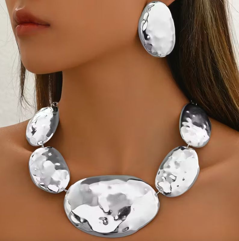 Silver Hammered Large Statement Set