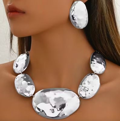 Silver Hammered Large Statement Set