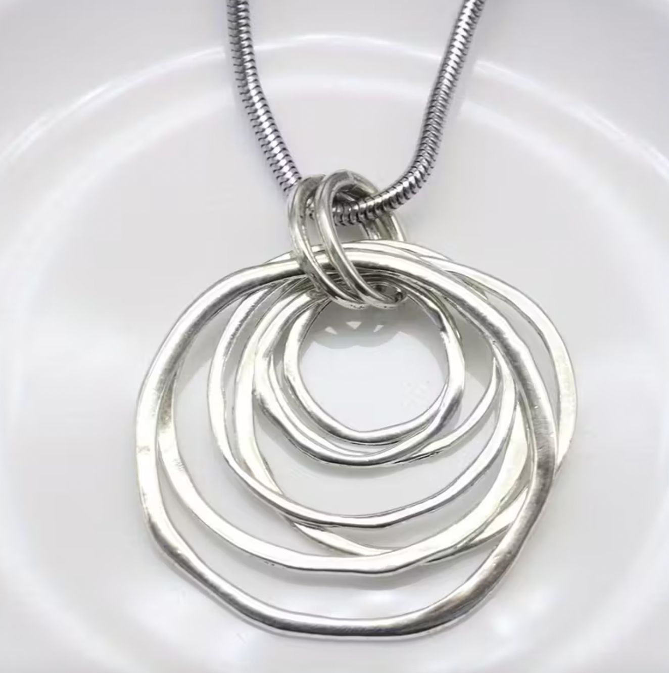 Silver Multi Ring Pendant Necklace