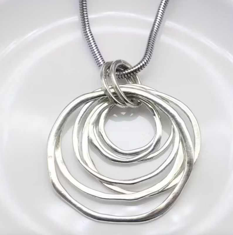 Silver Multi Ring Pendant Necklace