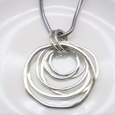Silver Multi Ring Pendant Necklace