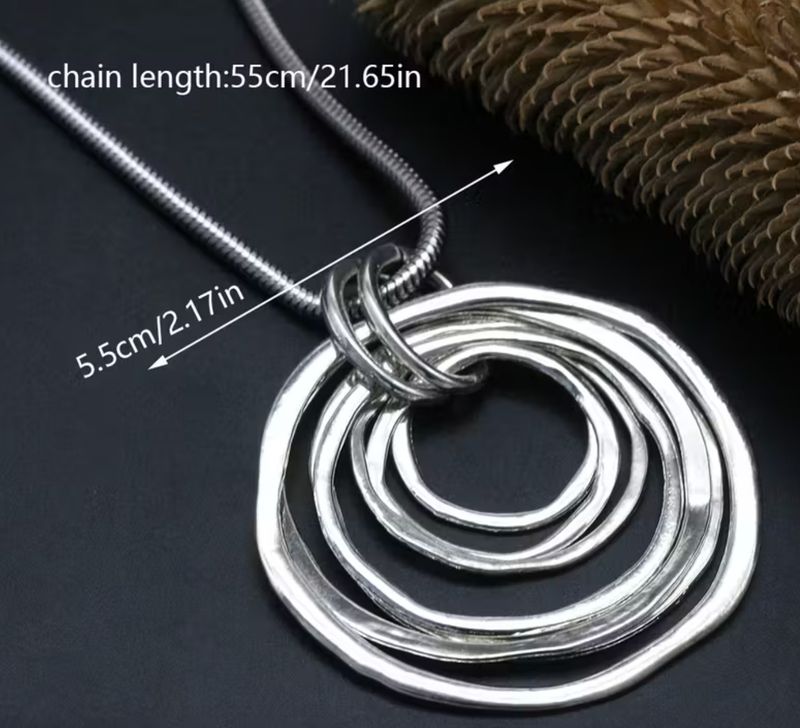 Silver Multi Ring Pendant Necklace