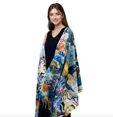 Boho Blue &amp; Multicolor Lightweight Breathable Wrap 