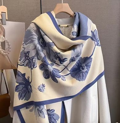 Blue Floral Reversible Luxury Elegant Print Scarf Shawl