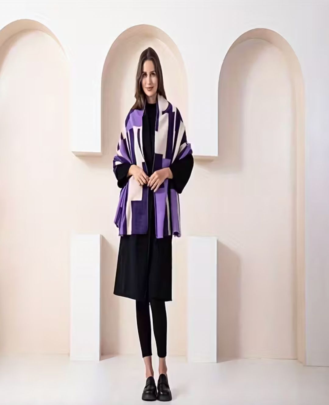 Purple Geometric Pattern Fleece Scarf