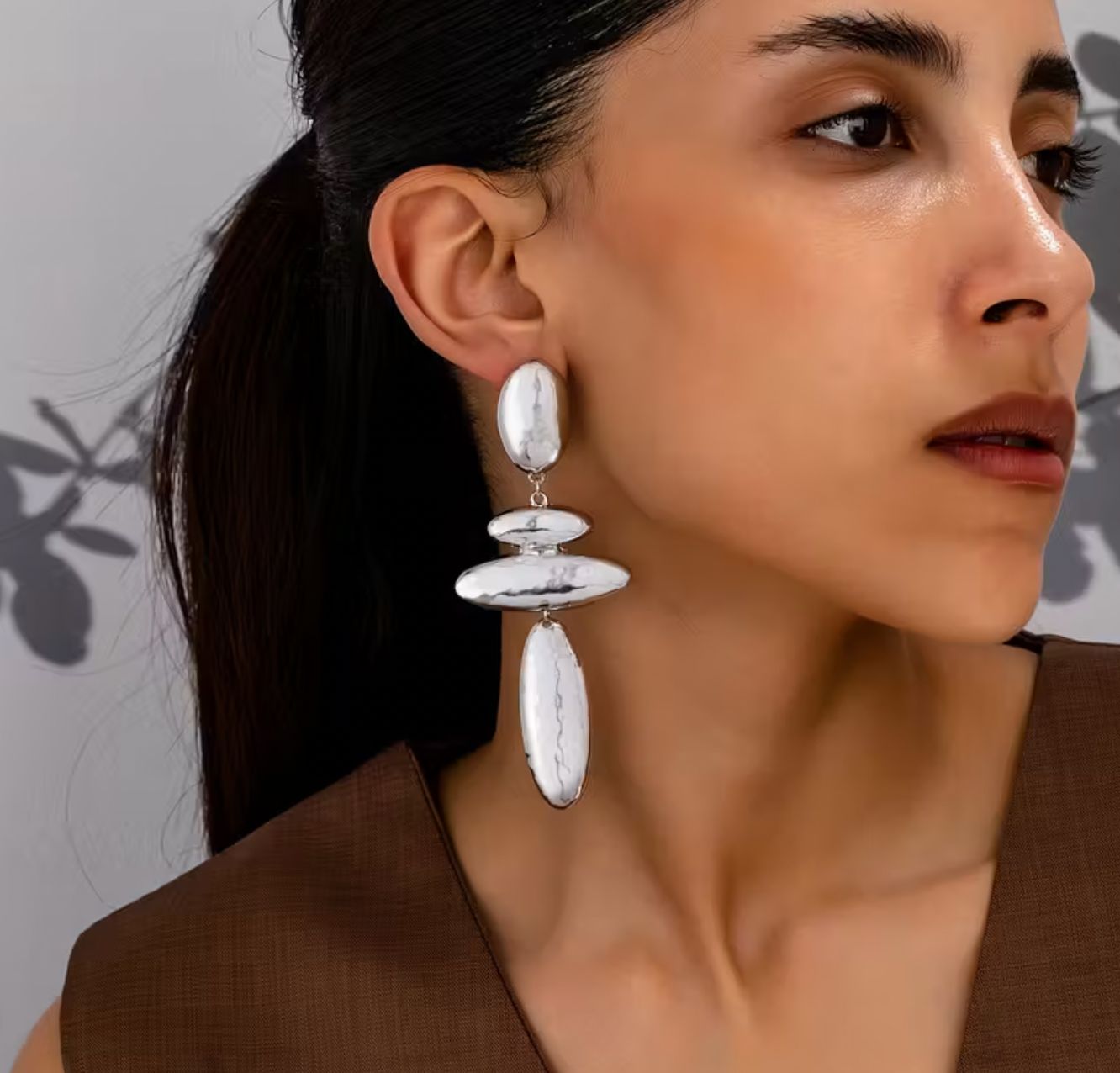 Large Hammered Geometric Dangle Earrings