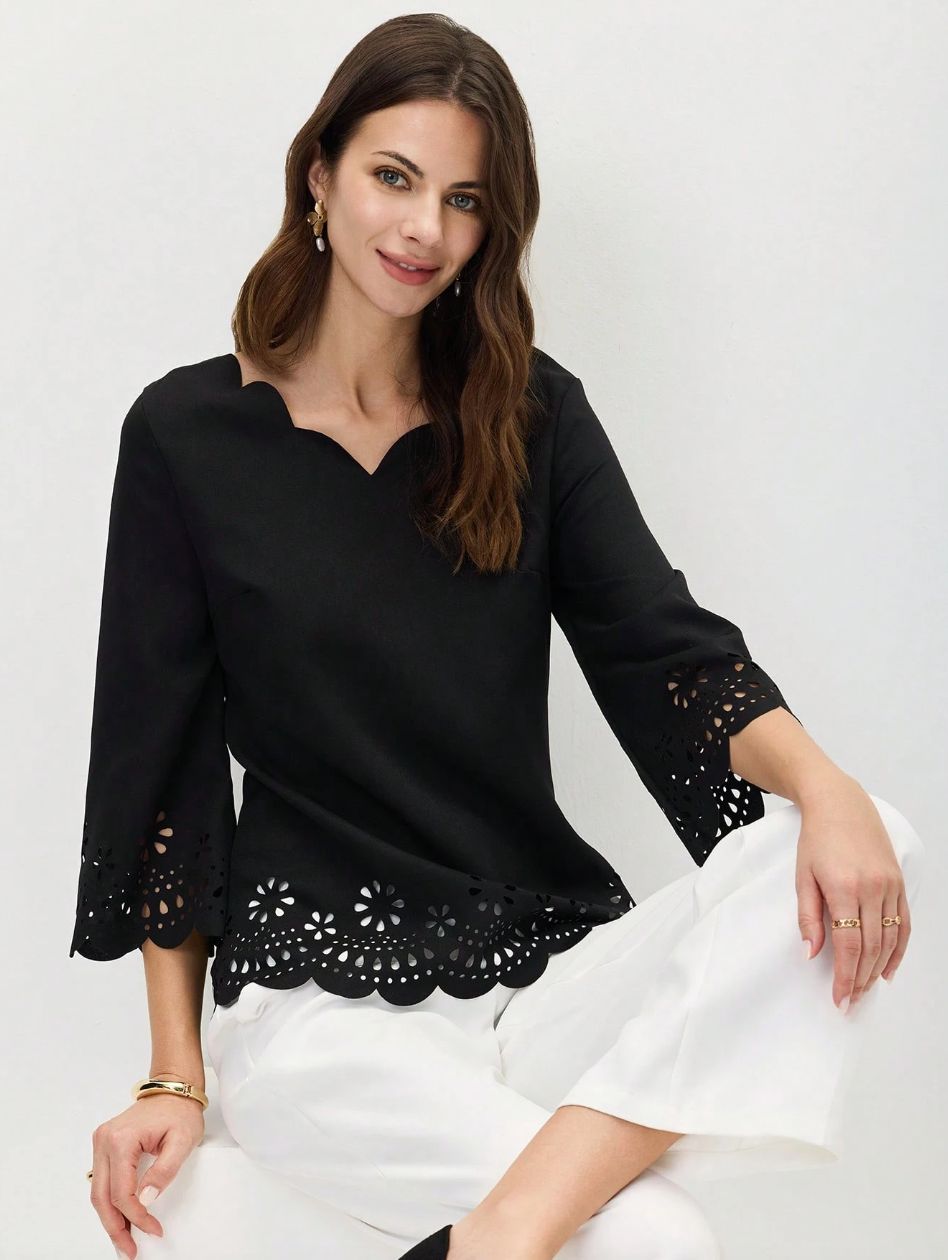 Black Laser Cut Out Scallop Edge Top Black Laser Cut Out Scallop Edge Top