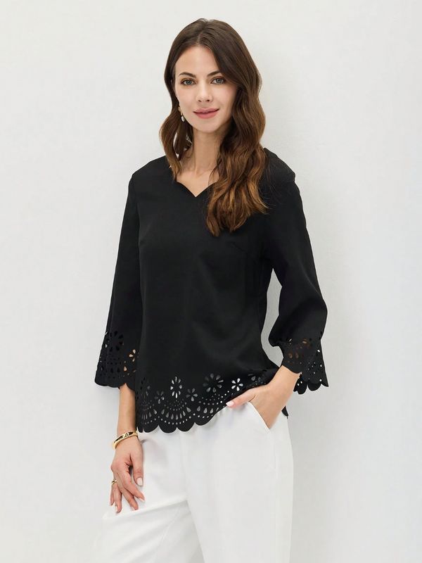 Black Laser Cut Out Scallop Edge Top