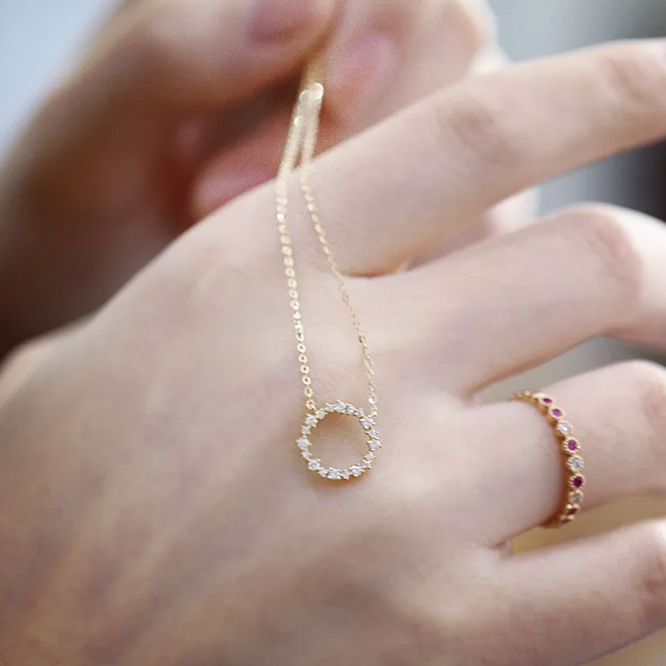 S925 Sterling Silver 14K Gold Plated Necklace /CZ Circle