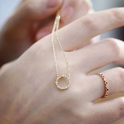 S925 Sterling Silver 14K Gold Plated Necklace /CZ Circle