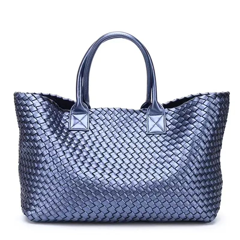 Large Vegan Weave Leather Tote With Pouch