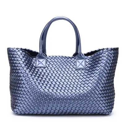 Large Vegan Weave Leather Tote With Pouch