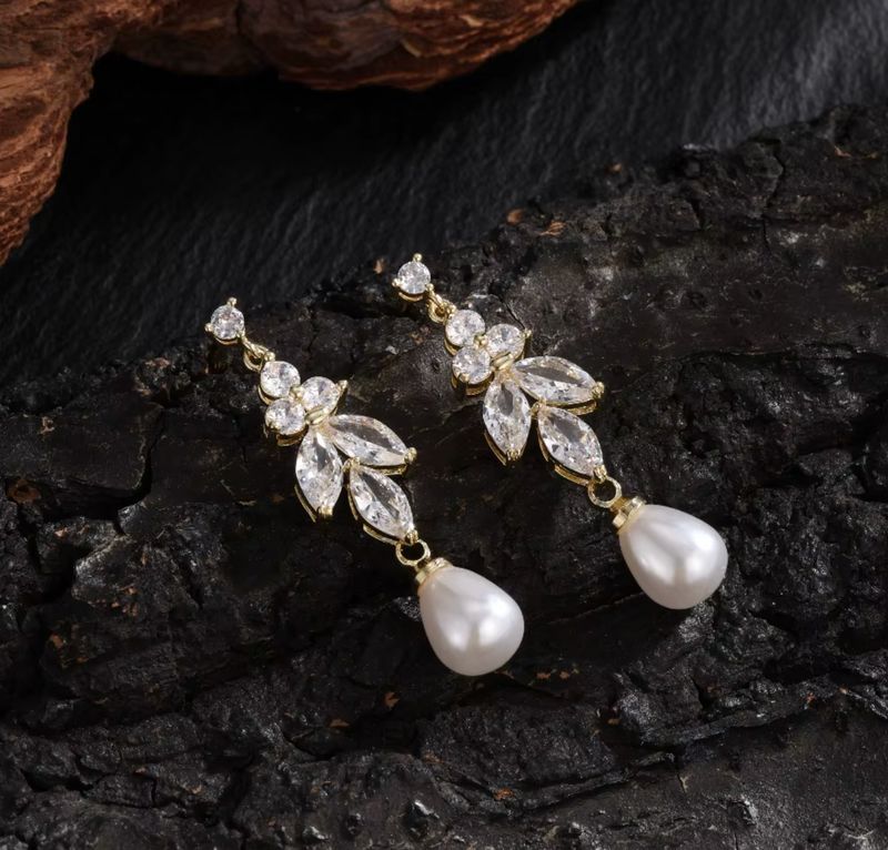Marquise Cubic Zirconia/Round Top Pearl Drop Earring
