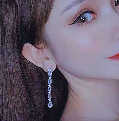 Round/Emerald Cut Teardrop Long Thin Formal Earring