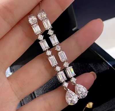 Round/Emerald Cut Teardrop Long Thin Formal Earring