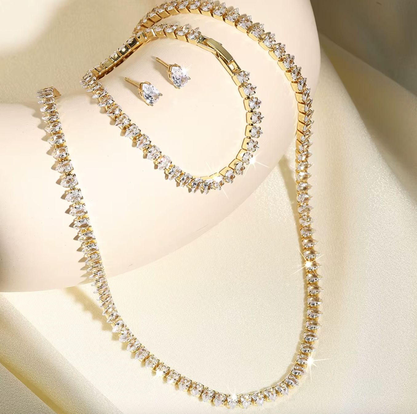 Water Drop CZ Minimal 3 Piece Necklace Set