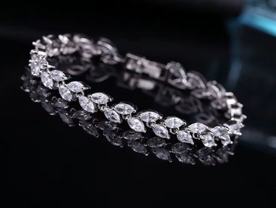 Rhodium AAA CZ Marquise Double Row Formal Bracelet