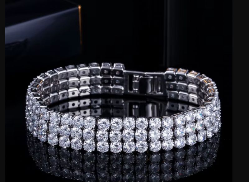 Bold 3 Row Round AAA CZ Rhodium Formal Bracelet