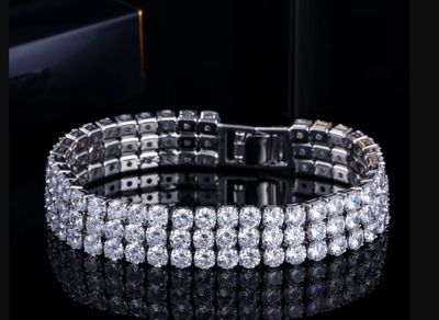 Bold 3 Row Round AAA CZ Rhodium Formal Bracelet