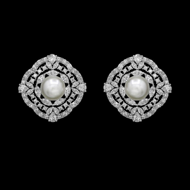 Stunning Multi Shaped AAA CZ Stud/Pearl Center