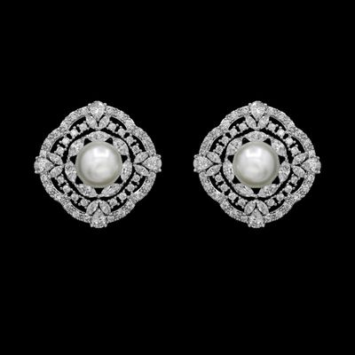 Stunning Multi Shaped AAA CZ Stud/Pearl Center