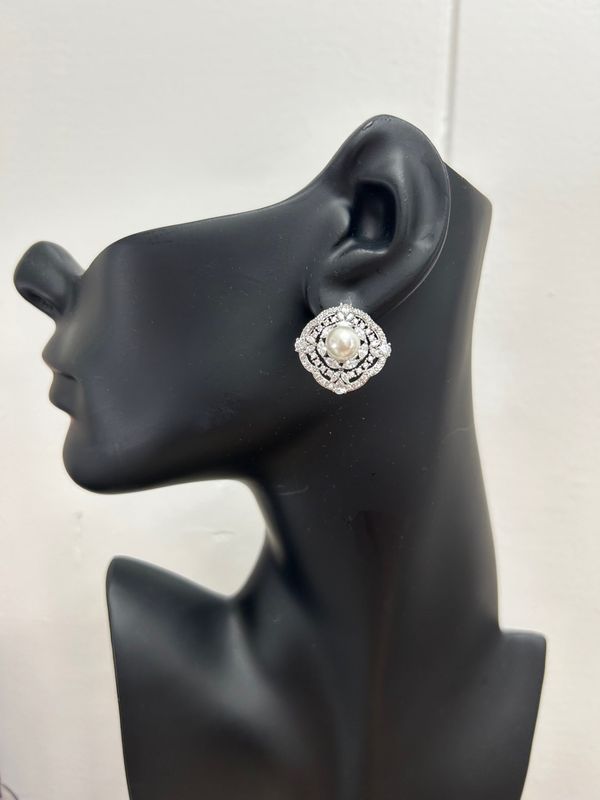 Stunning Multi Shaped AAA CZ Stud/Pearl Center