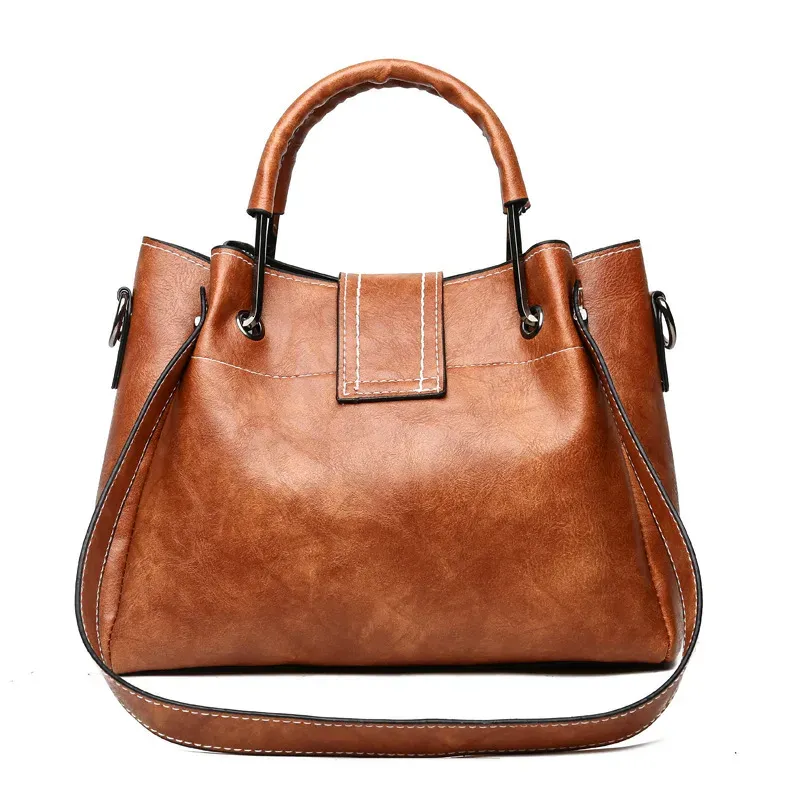 Vintage Camel Vegan Leather Medium Handbag